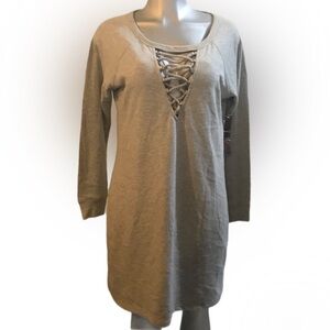 Almost Famous Basic Sweater Dress Long Sleeve V Neckline Casual Athleisure Sz 1X